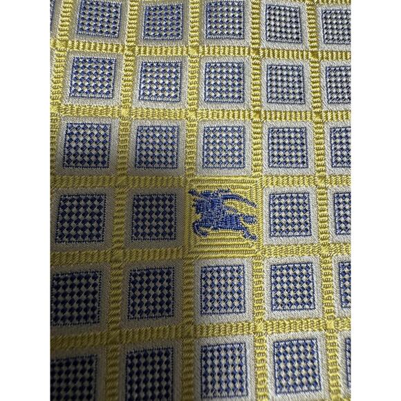 Burberry Tie Mens One Size Yellow Blue Check Equestrian Knight Silk Italy - Picture 4 of 11